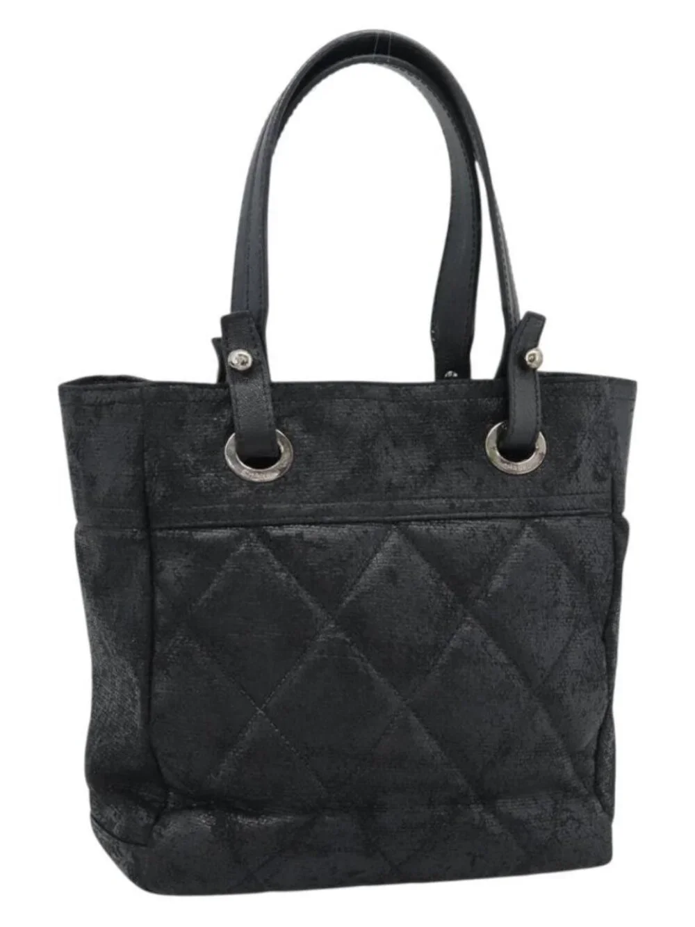 CHANEL Matelasse Tote Bag Coated Canvas Black Gold CC Auth bs35544